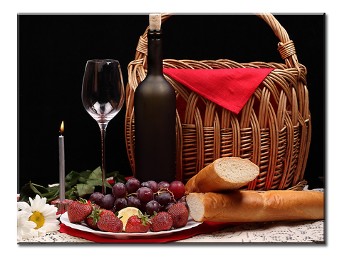 Wine Glass Fruit Flowers Bread And Basket -  1 panel