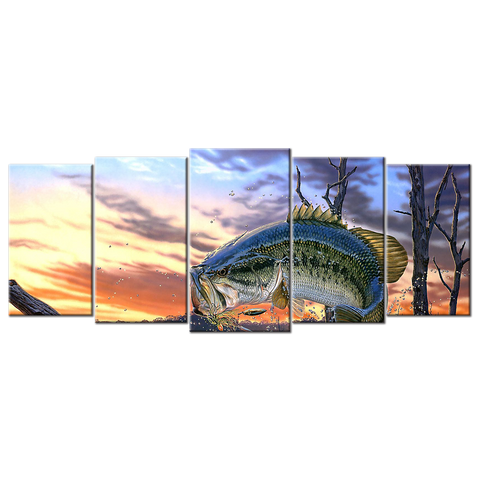 Large Mouth Bass Fishing-5 panels