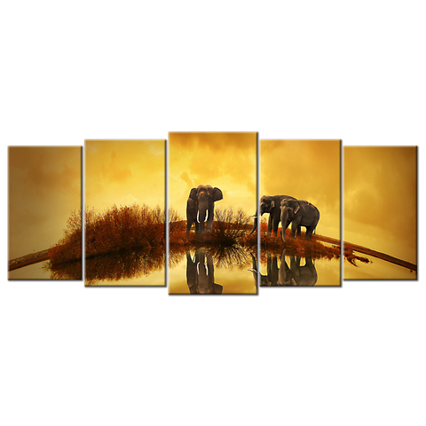 Elephants-Sunsets - 5 Panels L