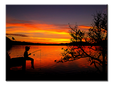 Boy Fishing Sunset - 1 Panel L