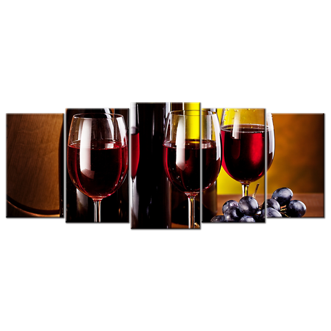3 Red Wine Glasses & Bottles- 5 panels XL