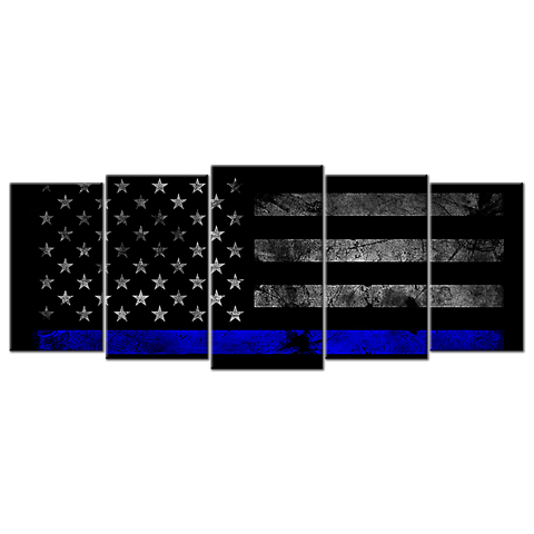 American Flag With Blue Police Line- 5 panels XL