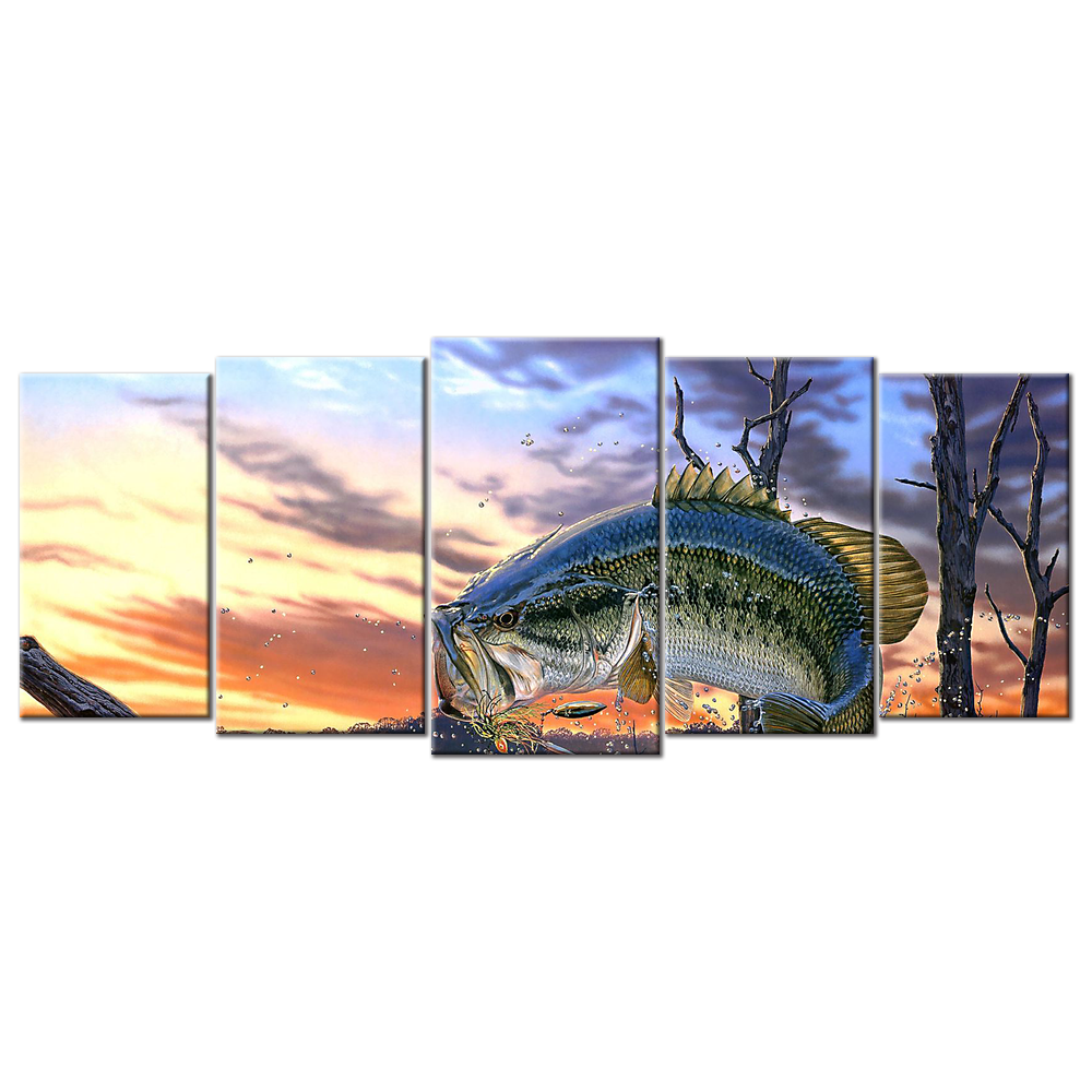 Large Mouth Bass Fishing- 5 panels XL