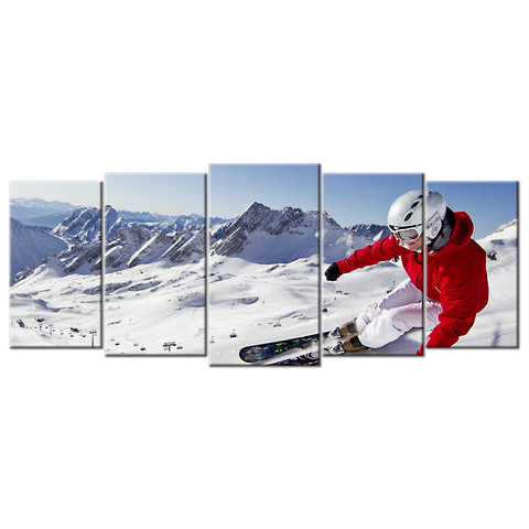 Snow Mountains Blue Skies Skiing Carving - 5 Panels L