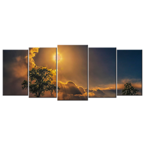 Field Trees Grass Sky Cloudy - 5 panels L